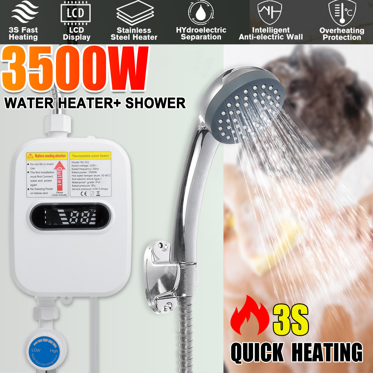 3500W110VInstantWaterHeaterShower3SHeatingBathroomKitchenTanklessElectricWaterHeaterTemperatureDispl-1937410-2