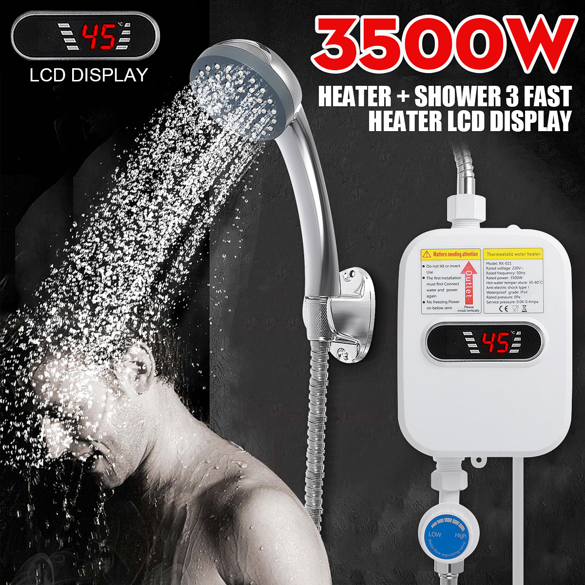 3500W110VInstantWaterHeaterShower3SHeatingBathroomKitchenTanklessElectricWaterHeaterTemperatureDispl-1937410-3