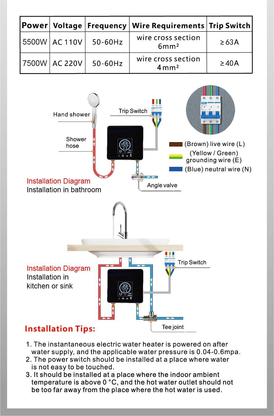 7500W220VInstantWaterHeaterWallMountedElectricWaterHeaterBathroomKitchenLCDTemperatureDisplaywithRem-2013383-9