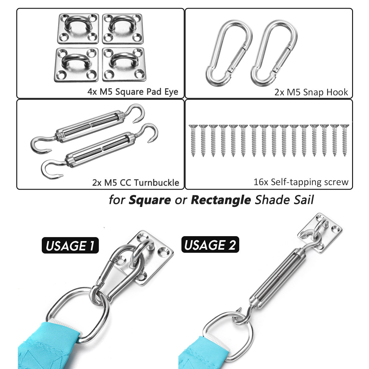 24PcsSunShadeSailAccessoriesforRectangleorSquareShadeSailReplacementFittingToolsKit-1392248-4