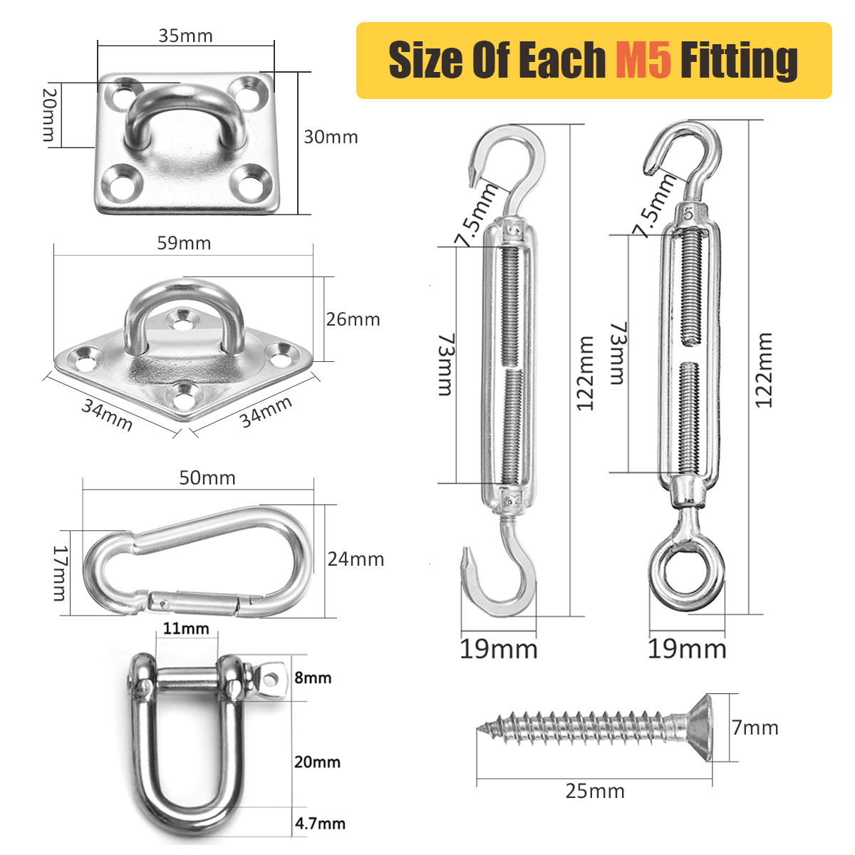 24PcsSunShadeSailAccessoriesforRectangleorSquareShadeSailReplacementFittingToolsKit-1392248-5