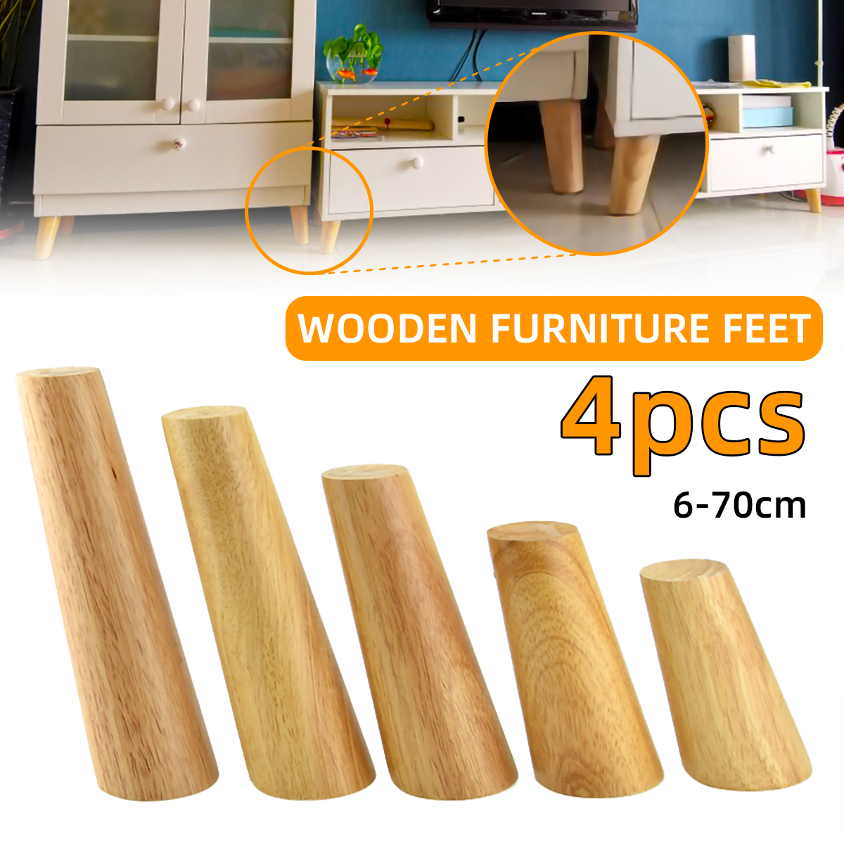 4PCSConeWoodenFurnitureLegs6-70cmWithIronPlateforSofaCabinetsTable-1801958-1