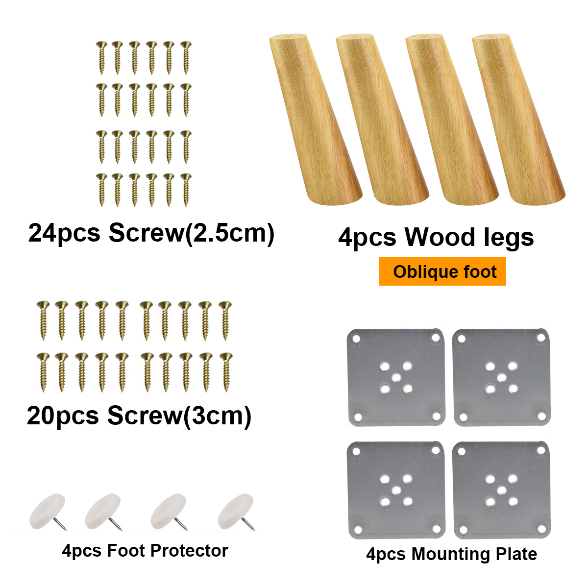 4PCSConeWoodenFurnitureLegs6-70cmWithIronPlateforSofaCabinetsTable-1801958-9