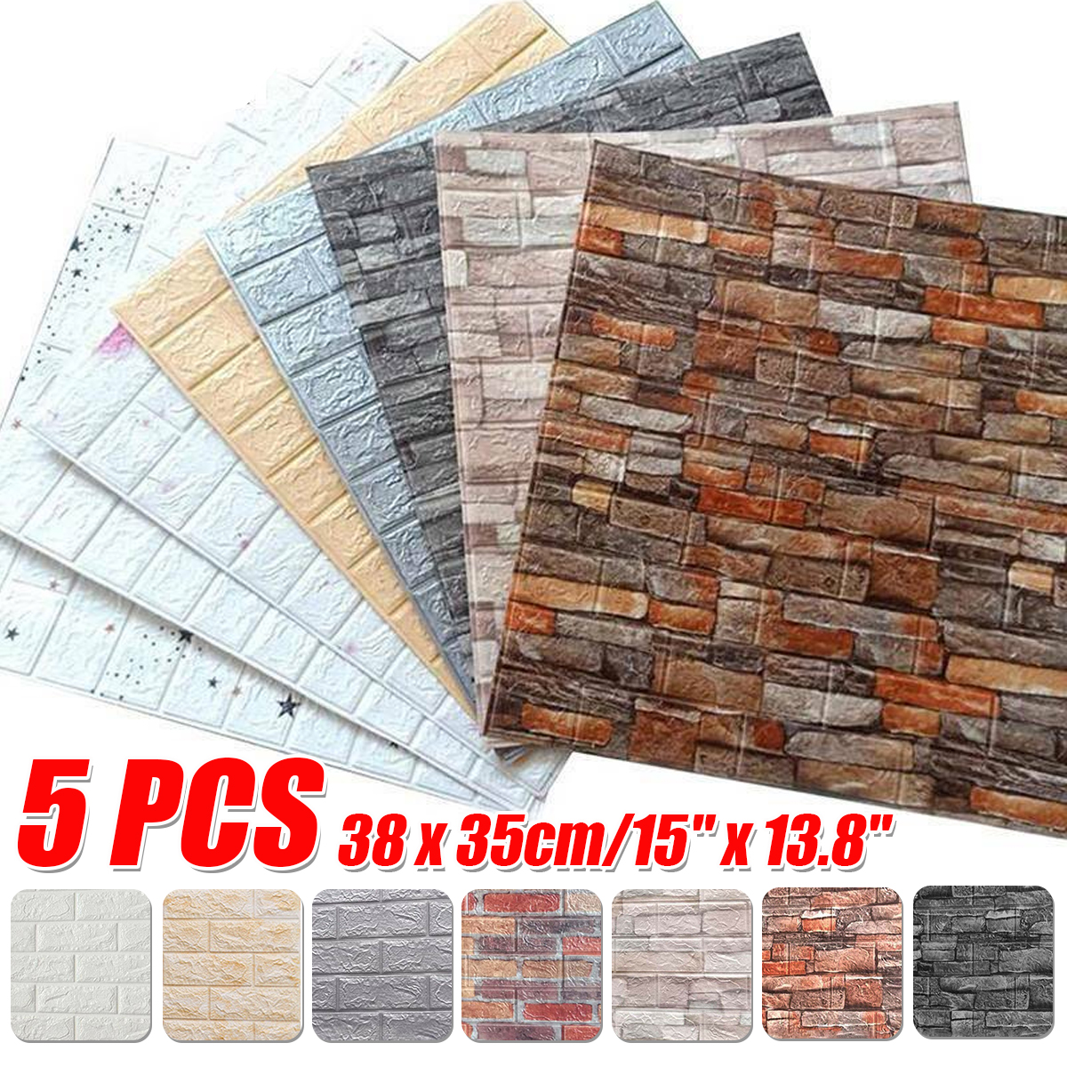 5Pcs3DSoftTileBrickWallStickerSelf-adhesiveWaterproofFoamPanel3835cm-1822540-1