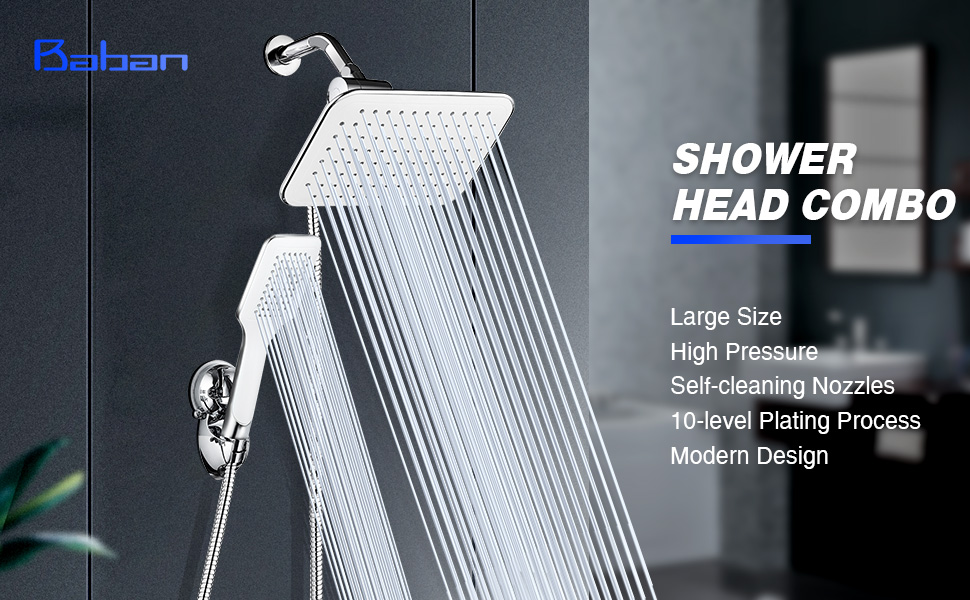 5PcsSetRainfallShowerHeadComboHighPressureDualShowerHeadHandheldBathShowerSet10Inch-1656411-1