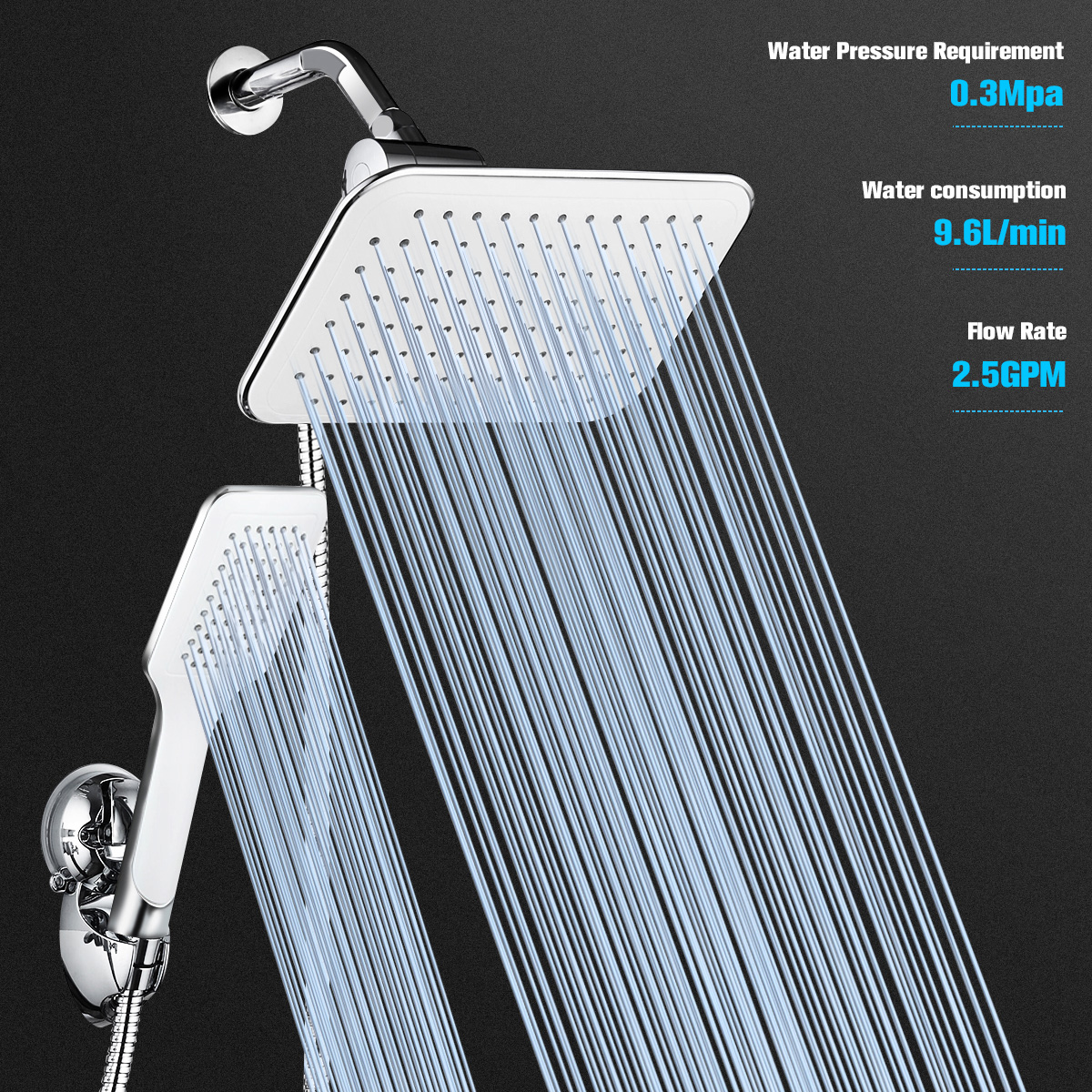 5PcsSetRainfallShowerHeadComboHighPressureDualShowerHeadHandheldBathShowerSet10Inch-1656411-6