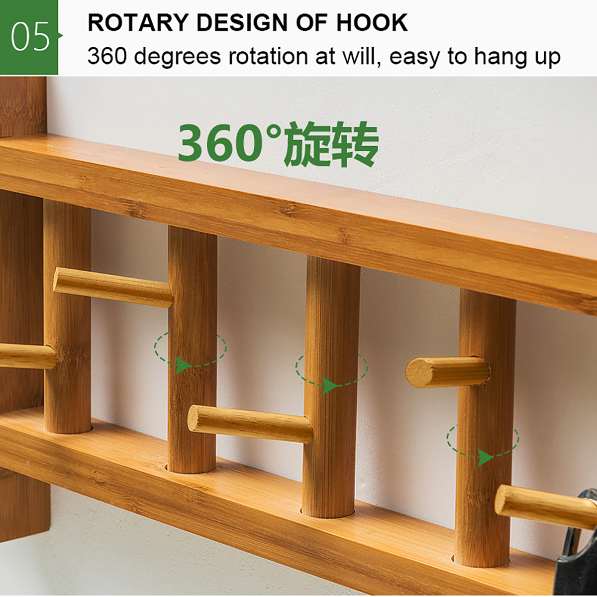 68Hooks360DegreeRotatingCoatRackWallMountRailWoodenHatClothesTowelHolder-1569202-7