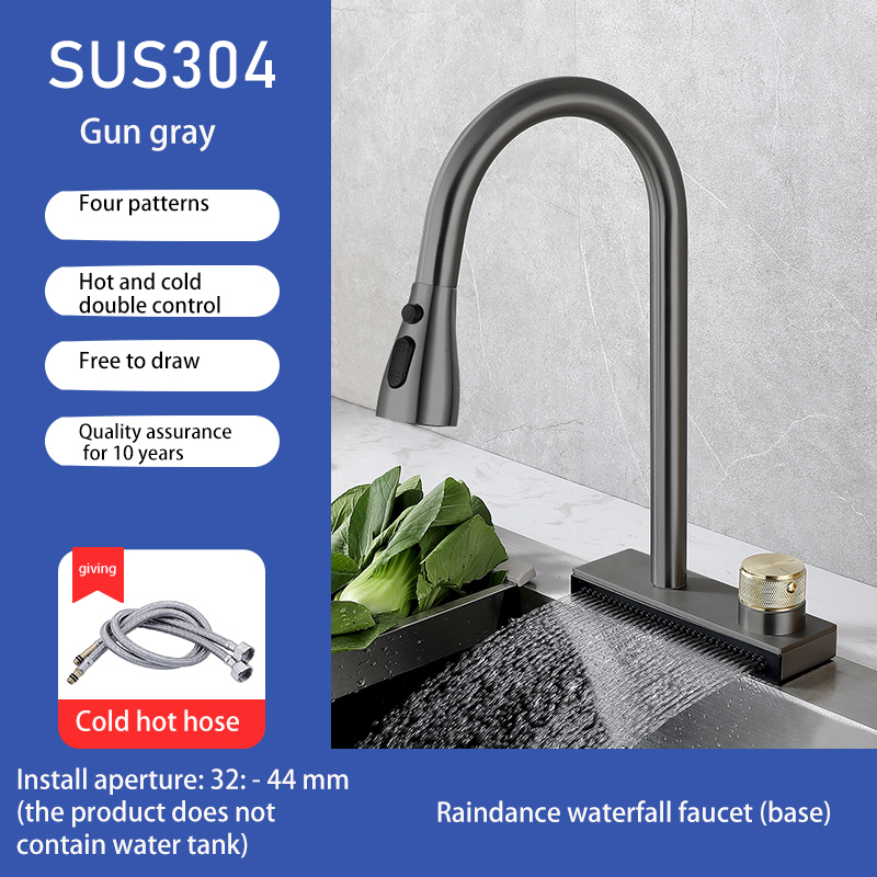 AGSIVOWaterfallKitchenSinkFaucetwith3ModesPullDownSprayer360DegreeRotationSingleHoleSingleHandle304S-1995629-1