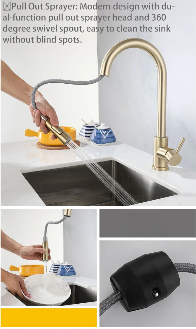 BrushedGoldPullOutTouchSensorKitchenFaucet360RotationSmartKitchenFaucetSensorTapFaucetSingleHandleMi-2008403-7