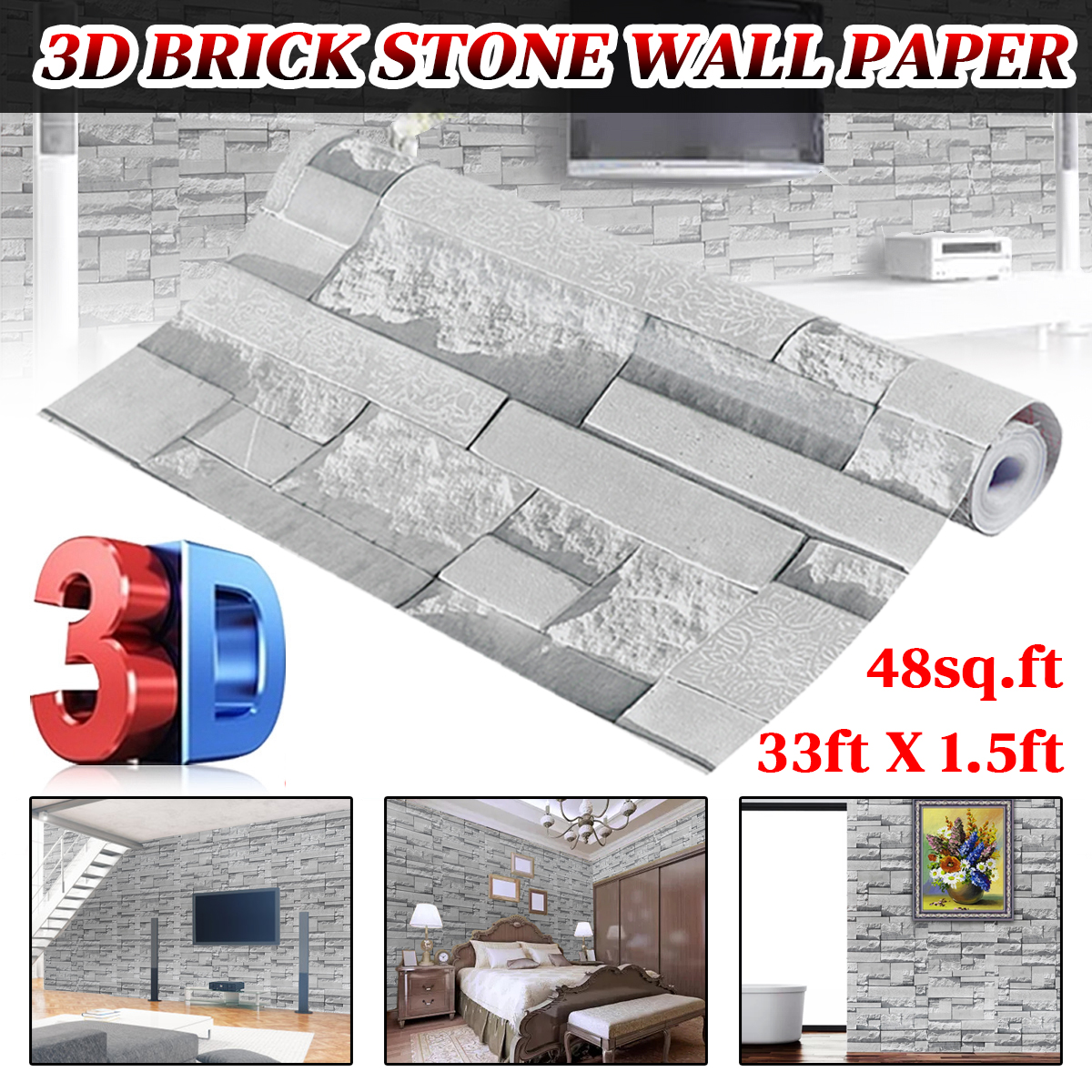 GrayWallpaperStickerWallClothWallpaperSelf-AdhesiveWaterproofPvcRetroBrickPatternStoneWallDecoration-1833958-1