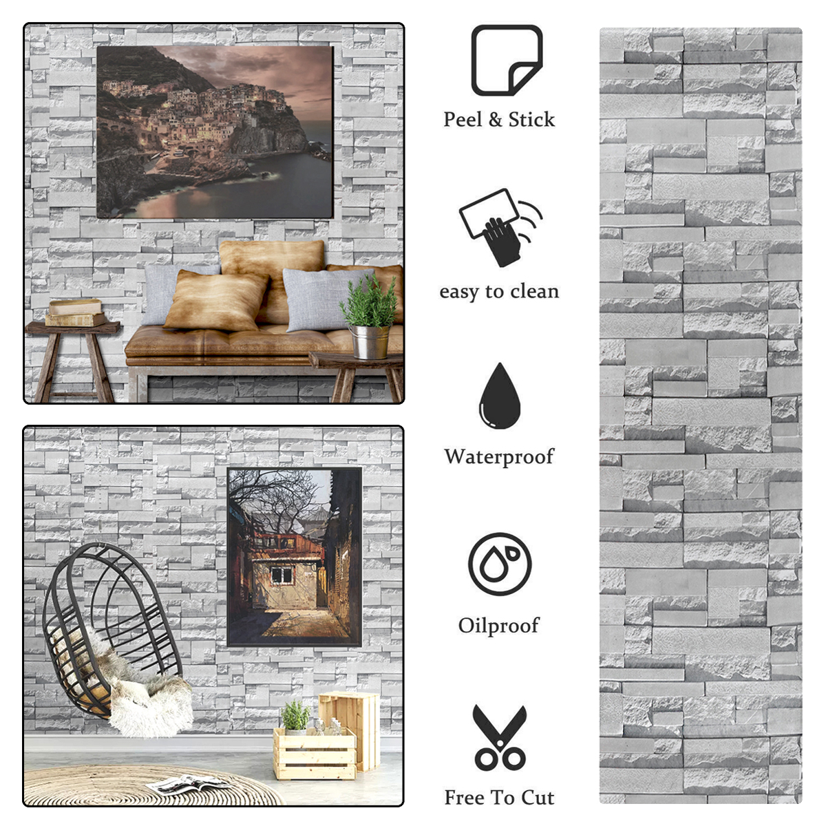 GrayWallpaperStickerWallClothWallpaperSelf-AdhesiveWaterproofPvcRetroBrickPatternStoneWallDecoration-1833958-8