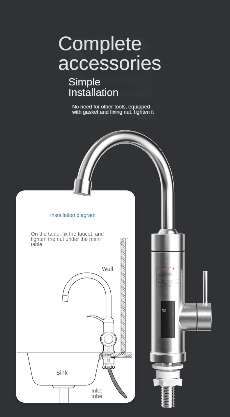 Instant220VElectricFaucetwith360DegreeRotatingStainlessSteelPipeEco-friendlyKitchenHotWaterHeaterwit-2014219-12