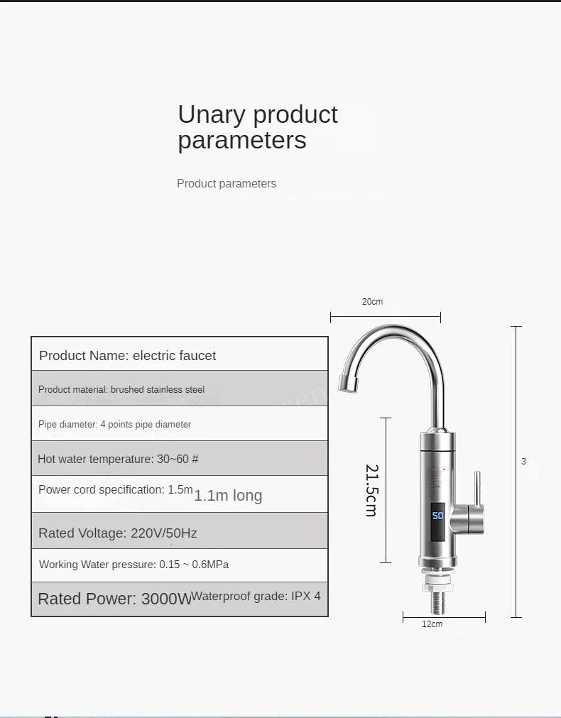 Instant220VElectricFaucetwith360DegreeRotatingStainlessSteelPipeEco-friendlyKitchenHotWaterHeaterwit-2014219-14