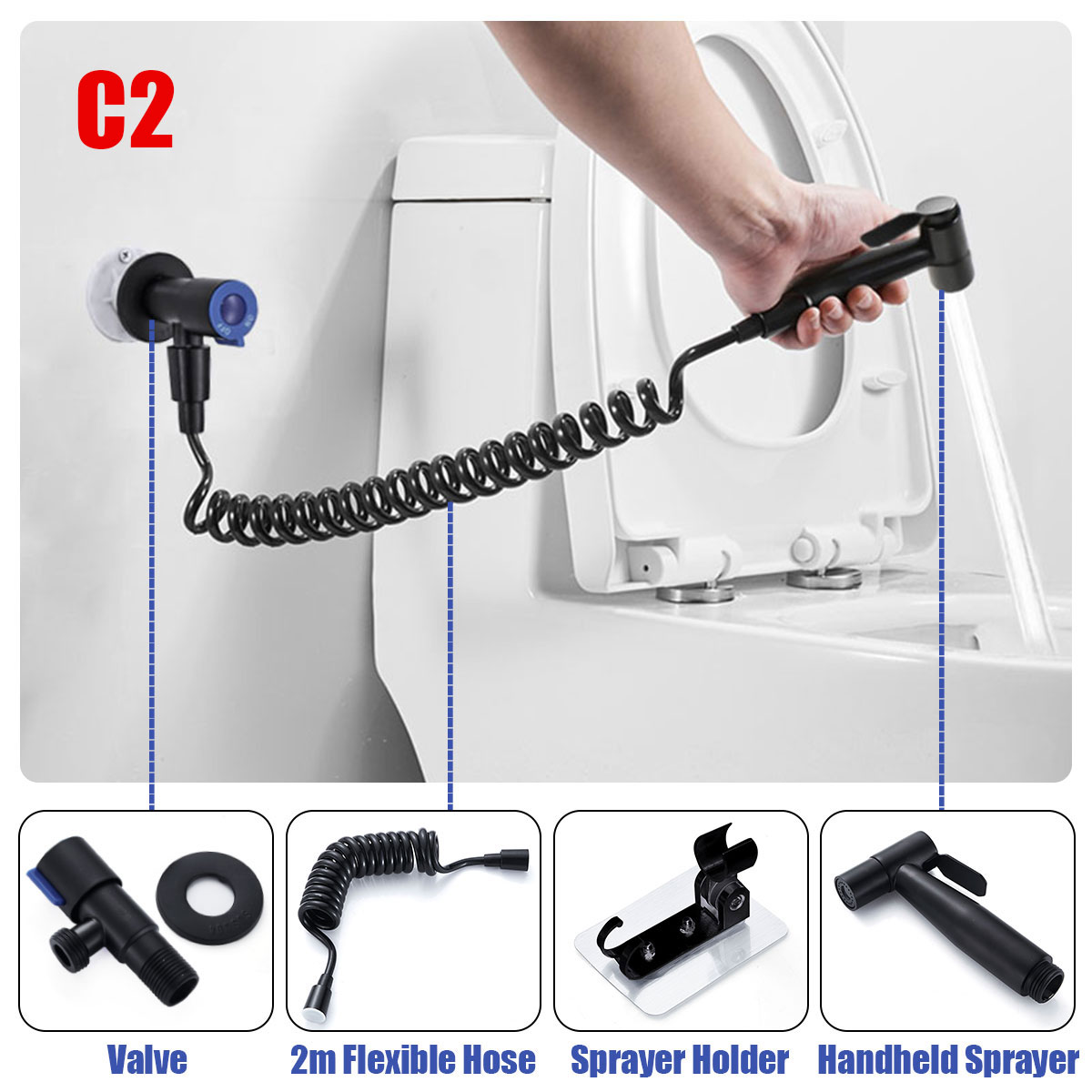 StainlessSteelHandheldDoucheBidetSprayShowerHeadToiletAdapterHoseKit-1678672-5