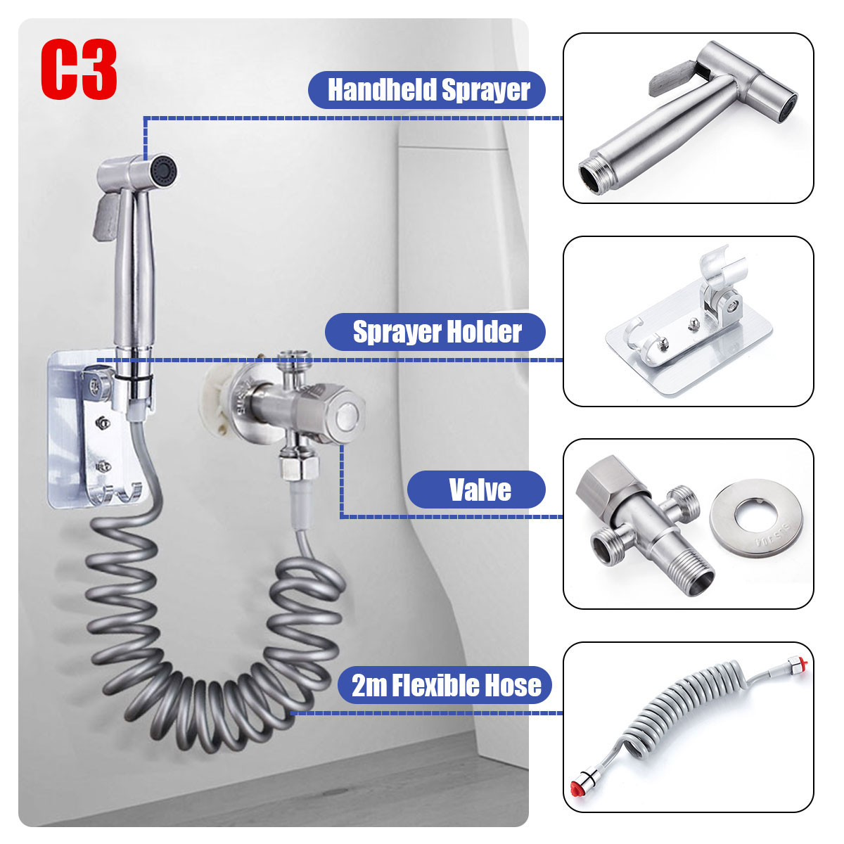 StainlessSteelHandheldDoucheBidetSprayShowerHeadToiletAdapterHoseKit-1678672-6