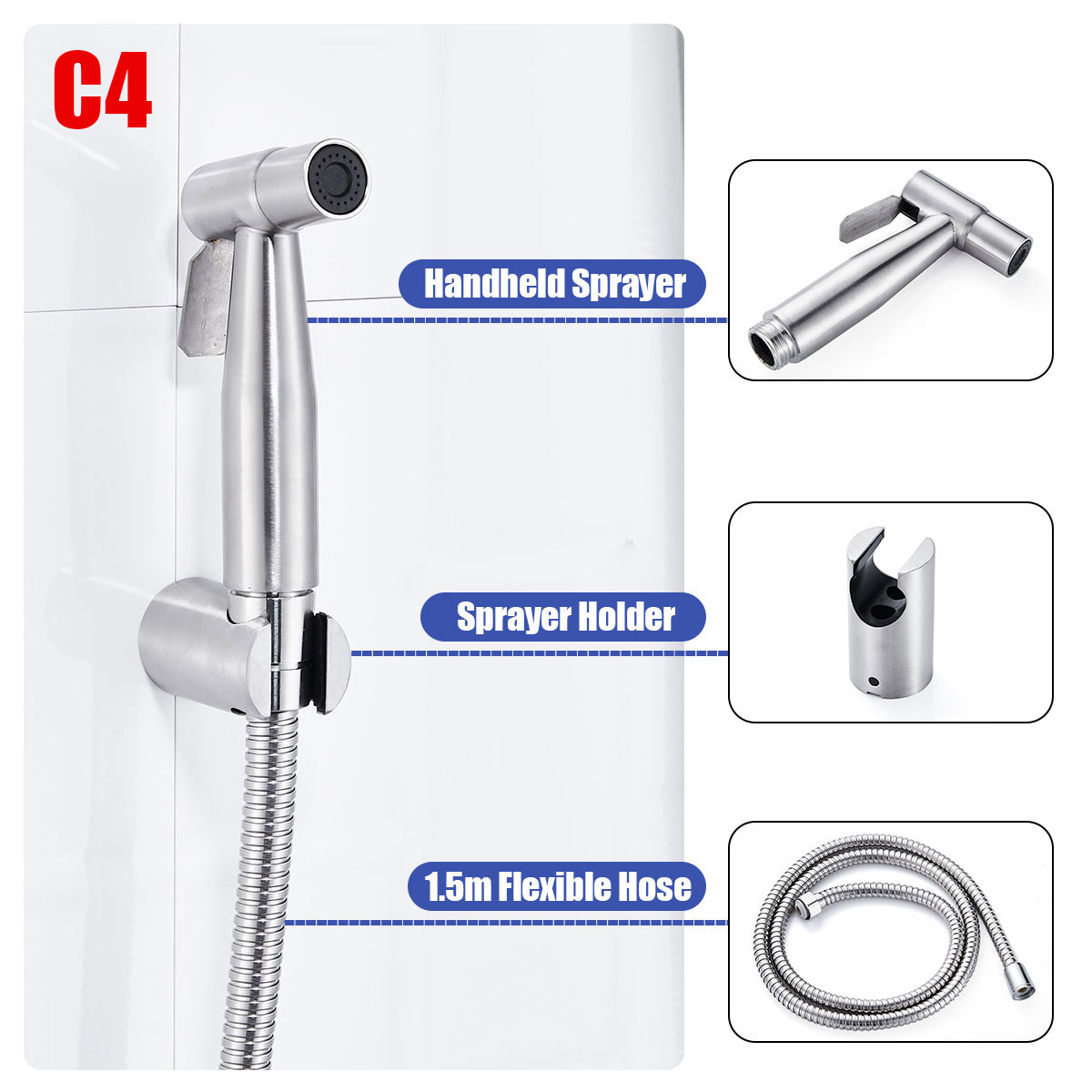 StainlessSteelHandheldDoucheBidetSprayShowerHeadToiletAdapterHoseKit-1678672-7