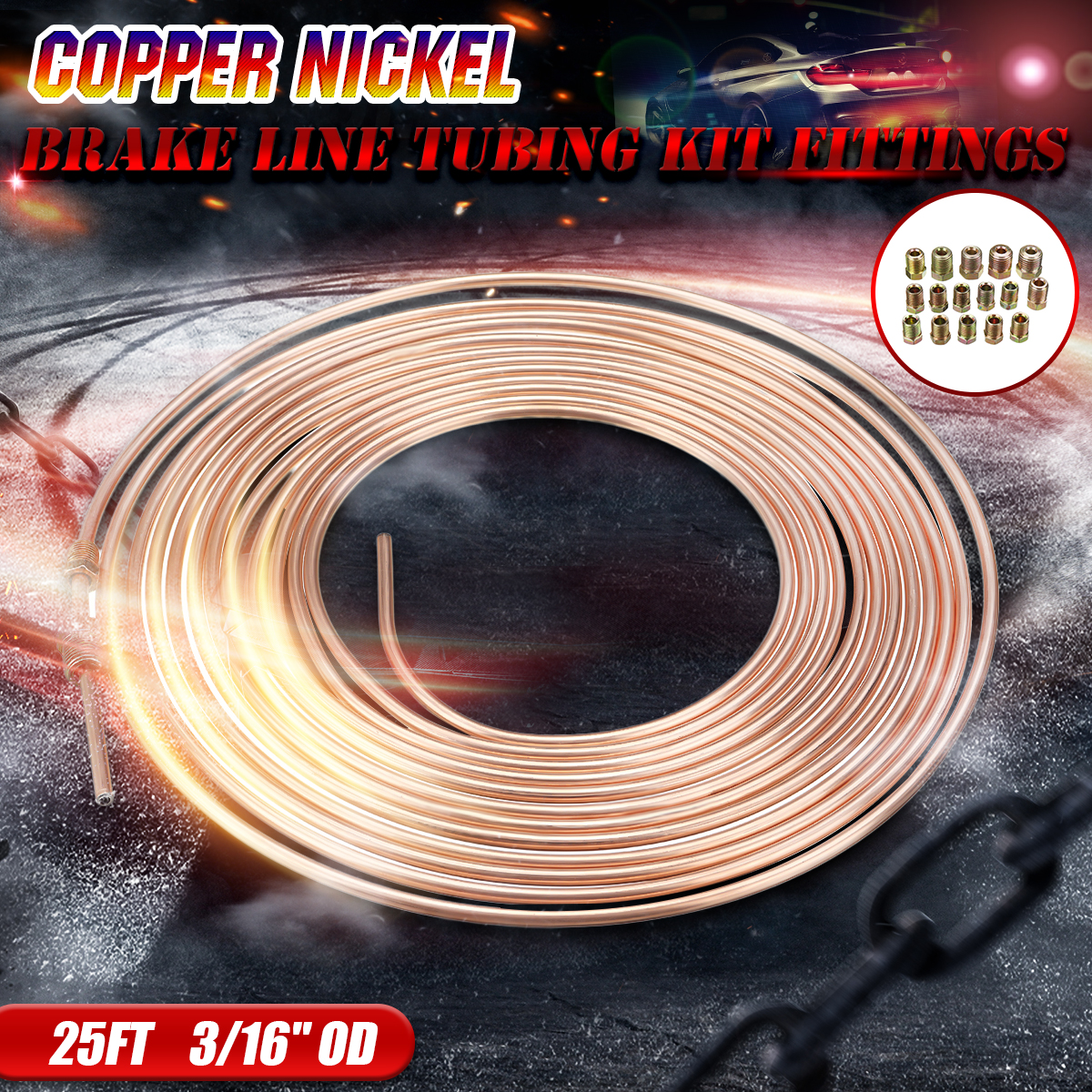 Universal25FtCopperNickelBrakeLineTubingKit316ODwith15PcsNuts-1586631-2