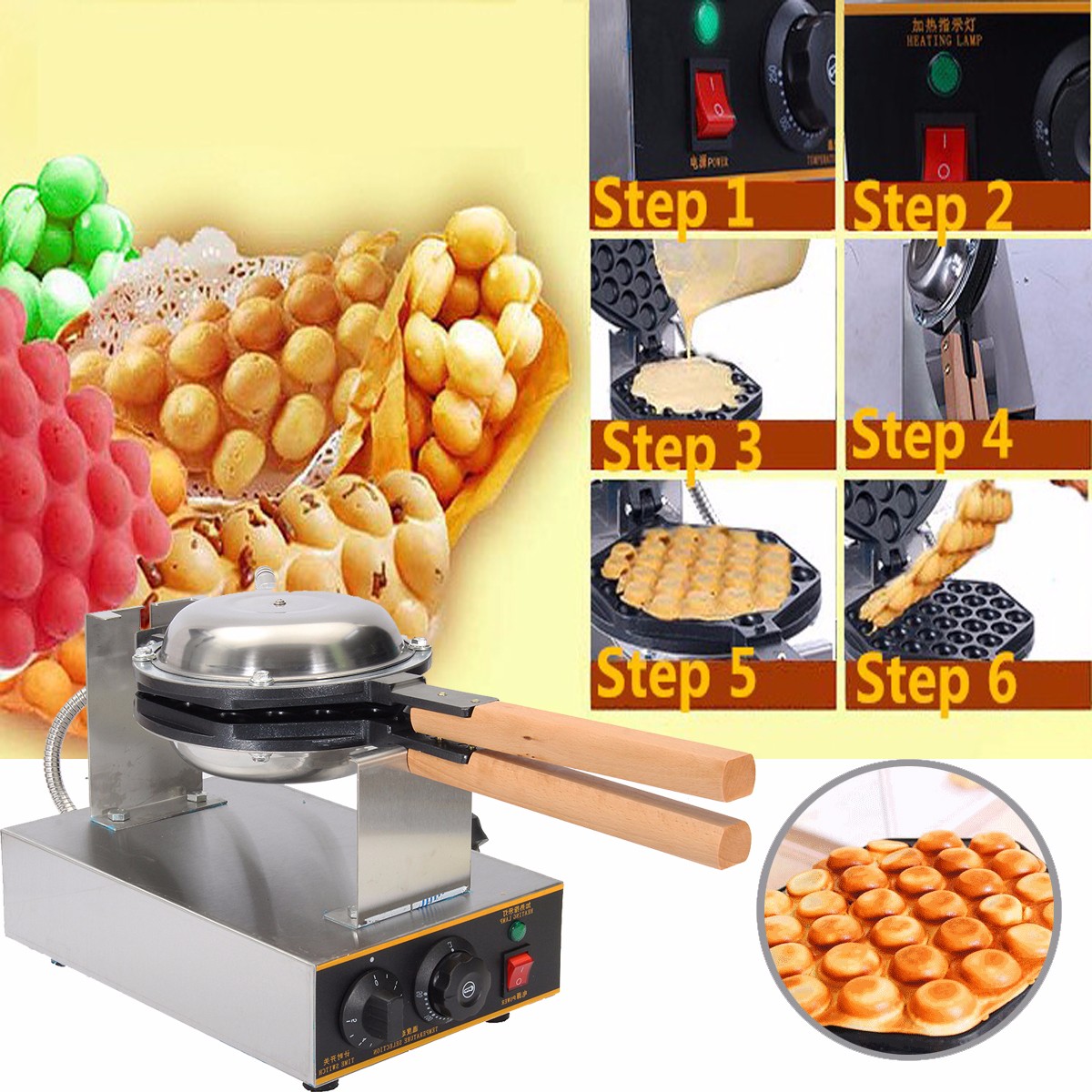 110VElectricEggCakeOvenPanWaffleMakerBreakfastEggWaffleMachineUS-1275500-4