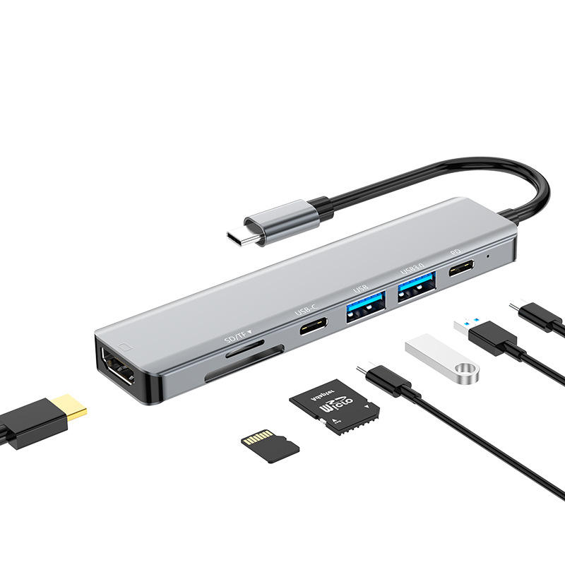 Basix7-in-1Type-CDockingStationUSB-CHubSplitterAdaptorwithUSB302USB-CDataPD87WUSB-C4K30HzHDMISDTFCar-1990896-1
