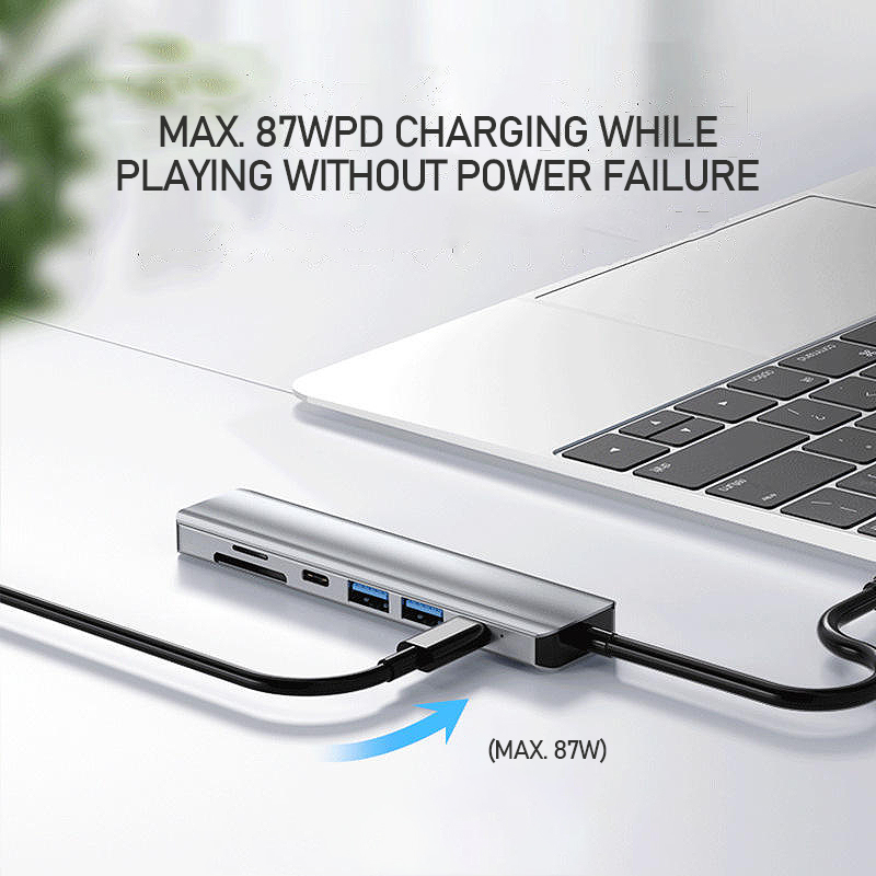 Basix7-in-1Type-CDockingStationUSB-CHubSplitterAdaptorwithUSB302USB-CDataPD87WUSB-C4K30HzHDMISDTFCar-1990896-2