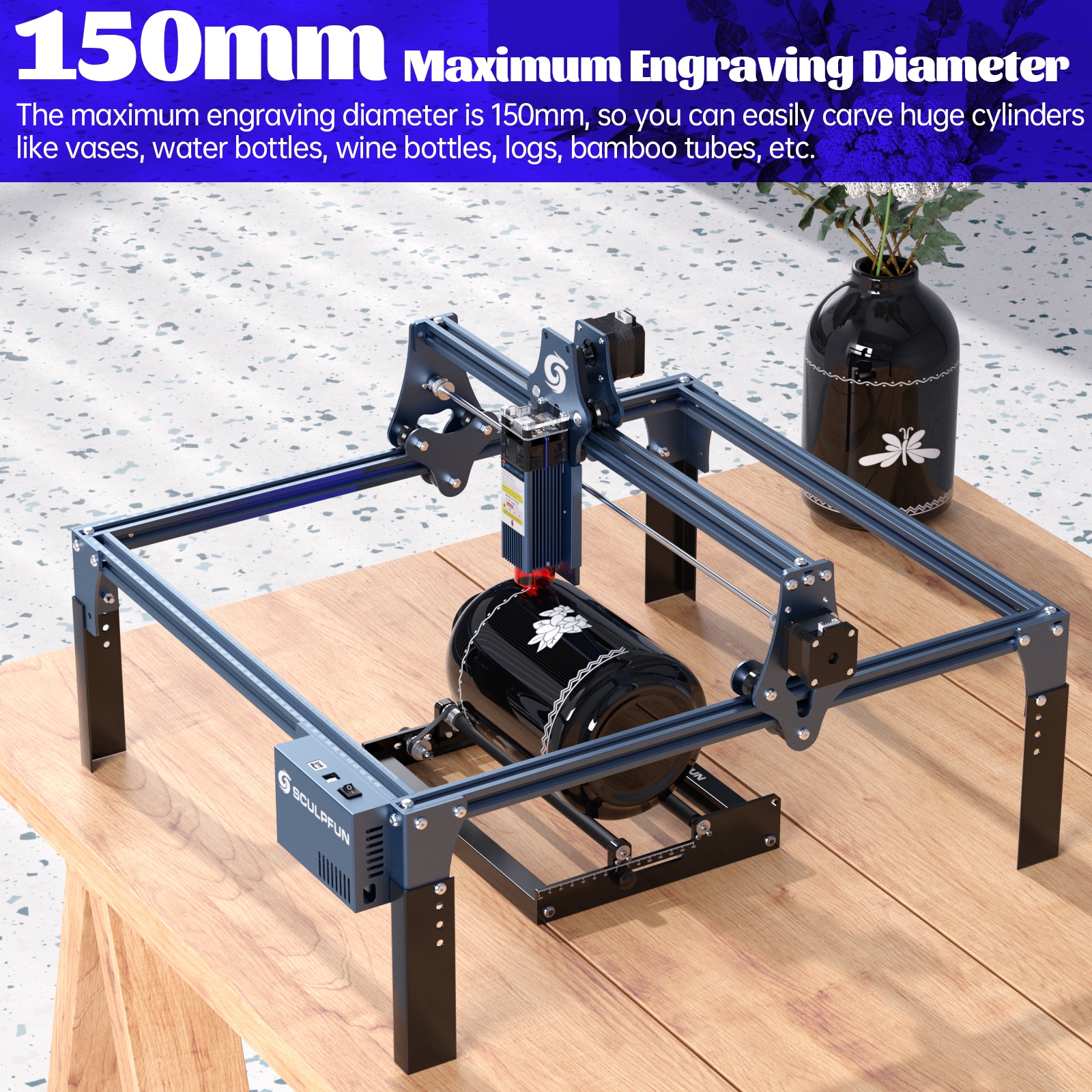 SCULPFUNLaserRotaryRollerforS9LaserEngraverY-axisRoller360degreeRotatingfor6-150mmEngravingDiameter4-1934417-5