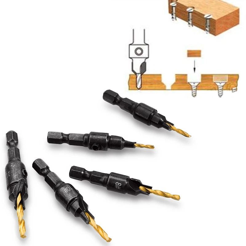 5pcsCountersinkDrillWoodworkingDrillBitSetDrillingPilotHolesForScrewSizes5681012-1979497-2