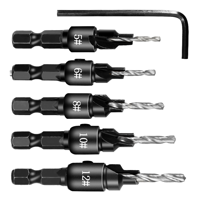 5pcsCountersinkDrillWoodworkingDrillBitSetDrillingPilotHolesForScrewSizes5681012-1979497-3
