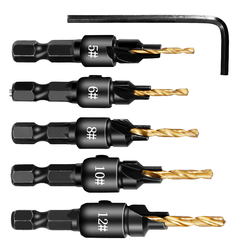 5pcsCountersinkDrillWoodworkingDrillBitSetDrillingPilotHolesForScrewSizes5681012-1979497-4