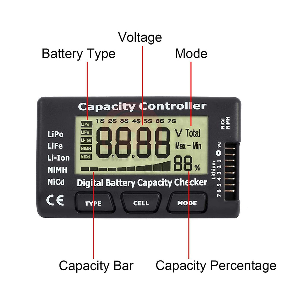 1-7SDigitalBatteryCapacityTesterVoltageControllerPowerDisplayLiquidCrystalTestforRCCarLiPoLiFeLi-Ion-1890819-4