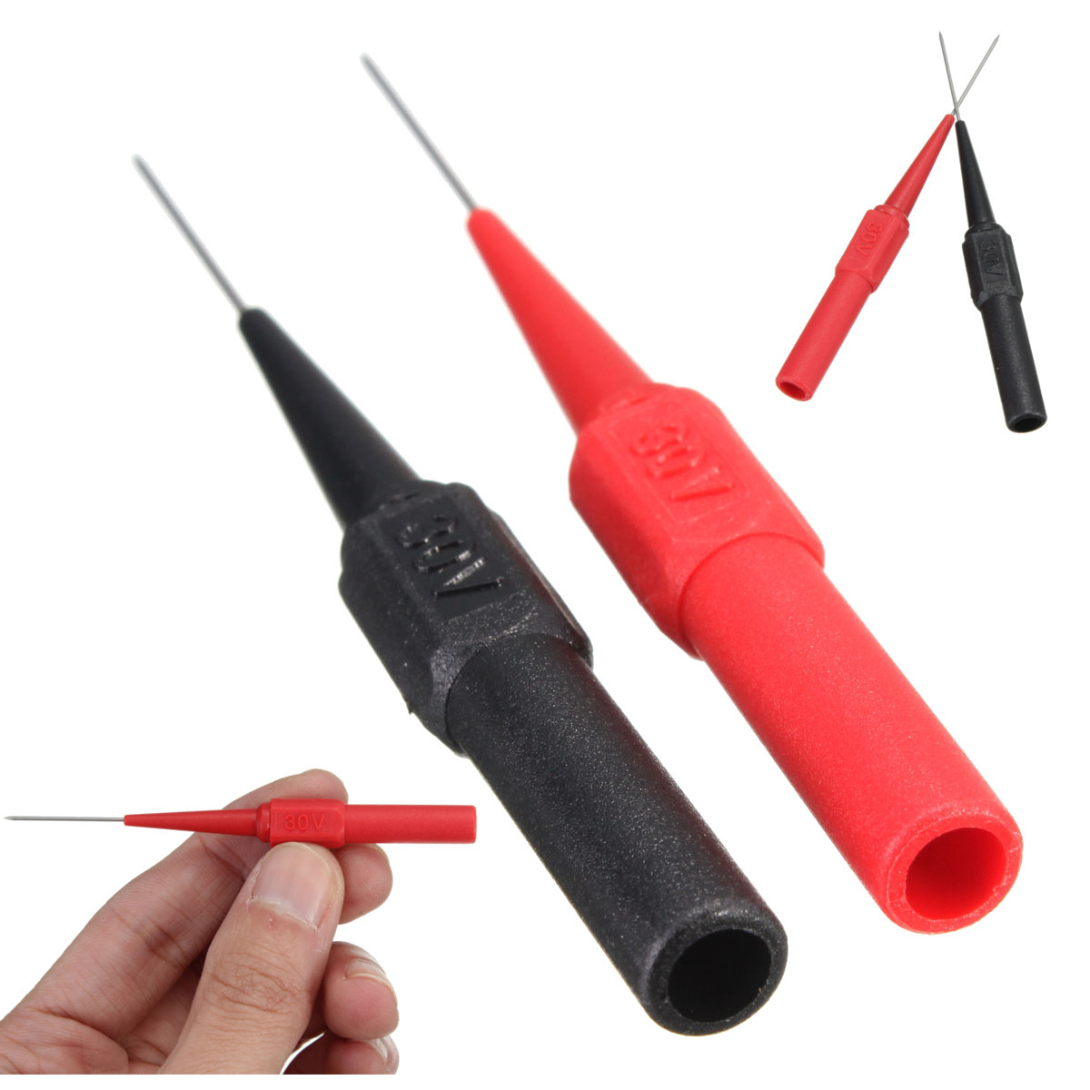 10pcsDANIUInsulationPiercingNeedleNon-destructiveMultimeterTestProbeRedBlack-1402568-1