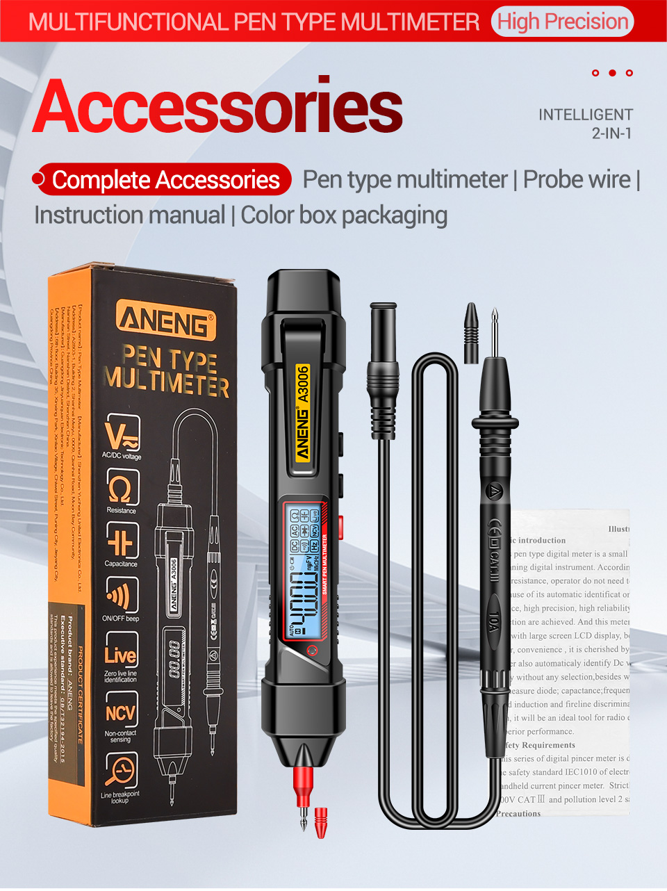 2024NEWANENGA3006MultifunctionalElectricDigitalMultimeterPenTypeIntelligentVoltageDetectorwithZeroFi-2006920-13