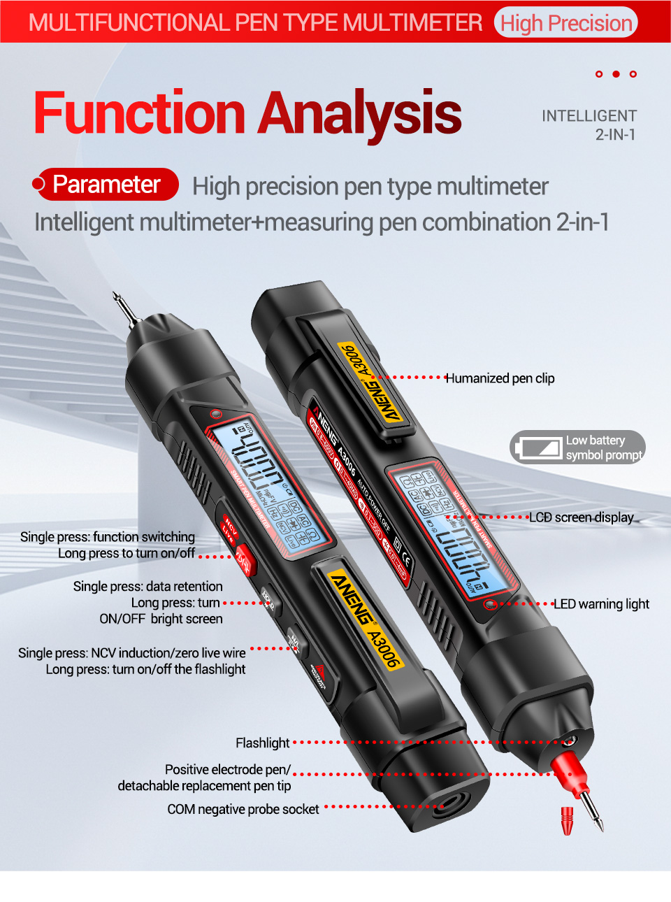 2024NEWANENGA3006MultifunctionalElectricDigitalMultimeterPenTypeIntelligentVoltageDetectorwithZeroFi-2006920-9