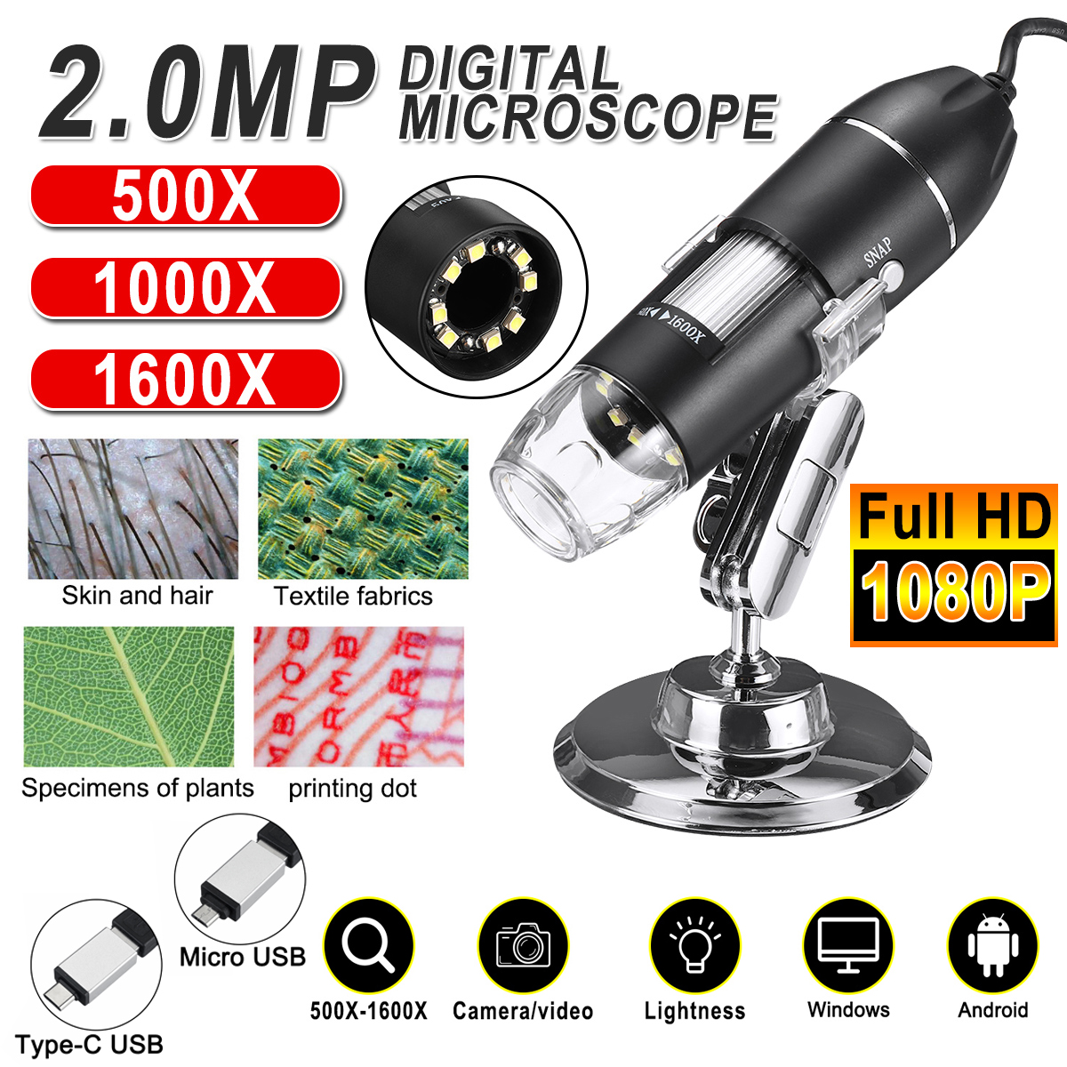 500X1000X1600X2MPHandheldDigitalMicroscopeMagnifierCameraWith8LEDsAndStandMicroscope-1634987-1