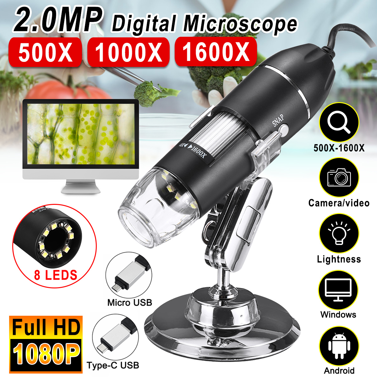 500X1000X1600X2MPHandheldDigitalMicroscopeMagnifierCameraWith8LEDsAndStandMicroscope-1634987-2