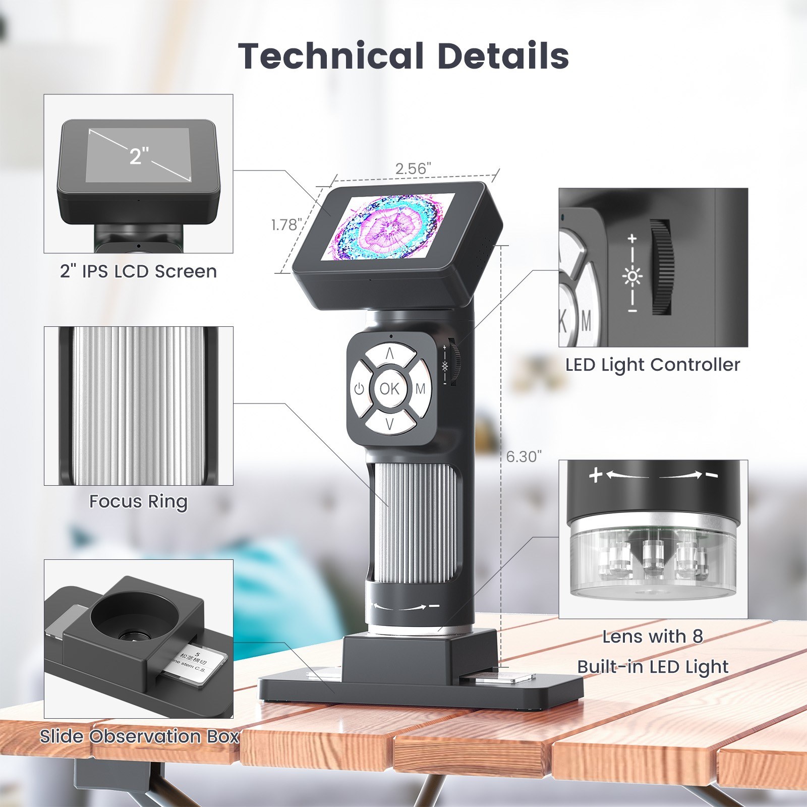 AD112PortablePocket500XMicroscopeKit2-inchLCDScreenHandheldDigitalMicroscopewith8AdjustableLEDLights-2012775-2