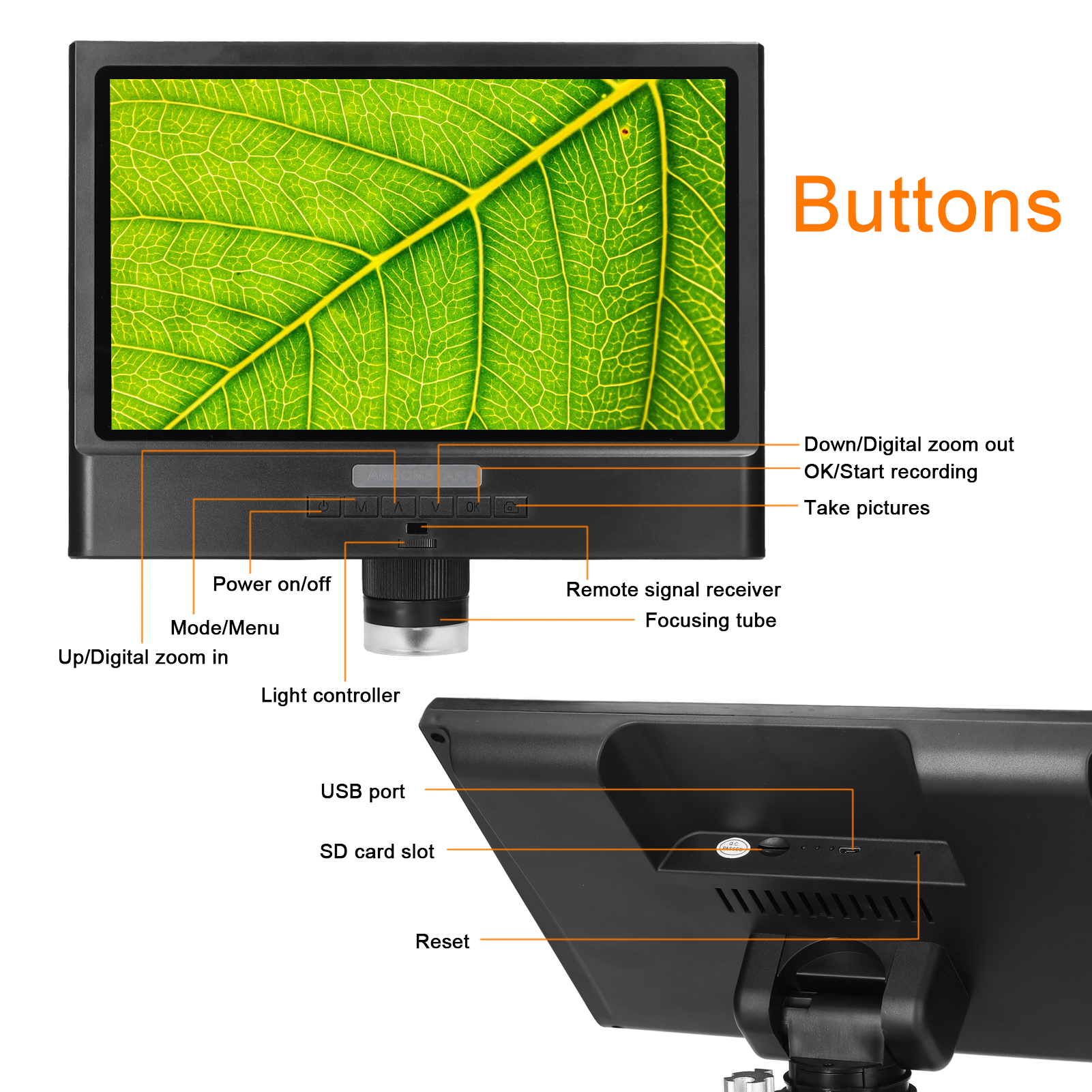 ANDONSTAR10InchDigitalMicroscope4XZoom1080PLCDDisplayMagnifierSolderingMicroscopewithLED-1995450-7