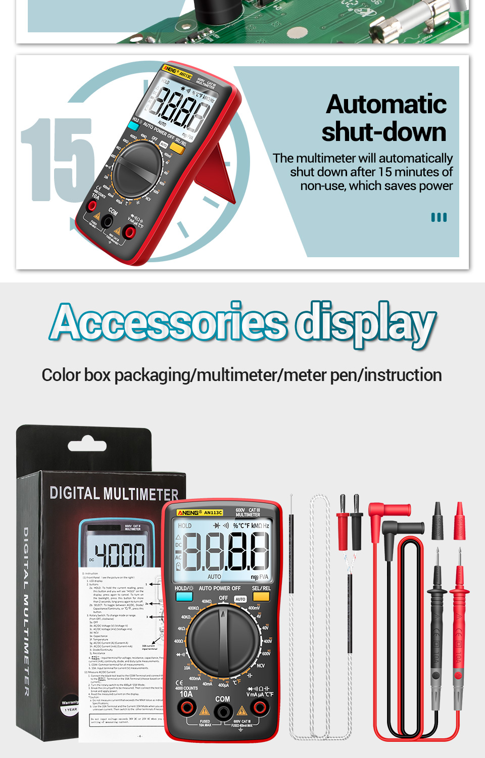 ANENGAN113CIntelligentAutoMeasureDigitalMultimeter4000CountsTrueRMSLCDDigitalMultimeterPortableACDCT-1863772-11