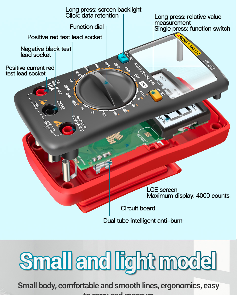 ANENGAN113CIntelligentAutoMeasureDigitalMultimeter4000CountsTrueRMSLCDDigitalMultimeterPortableACDCT-1863772-5