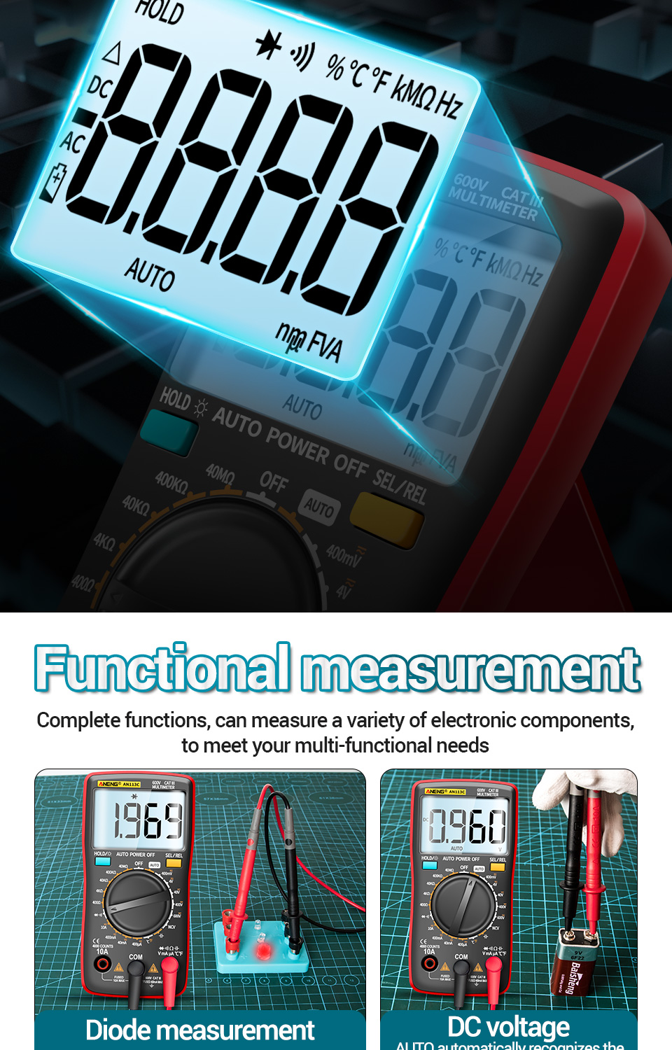 ANENGAN113CIntelligentAutoMeasureDigitalMultimeter4000CountsTrueRMSLCDDigitalMultimeterPortableACDCT-1863772-7