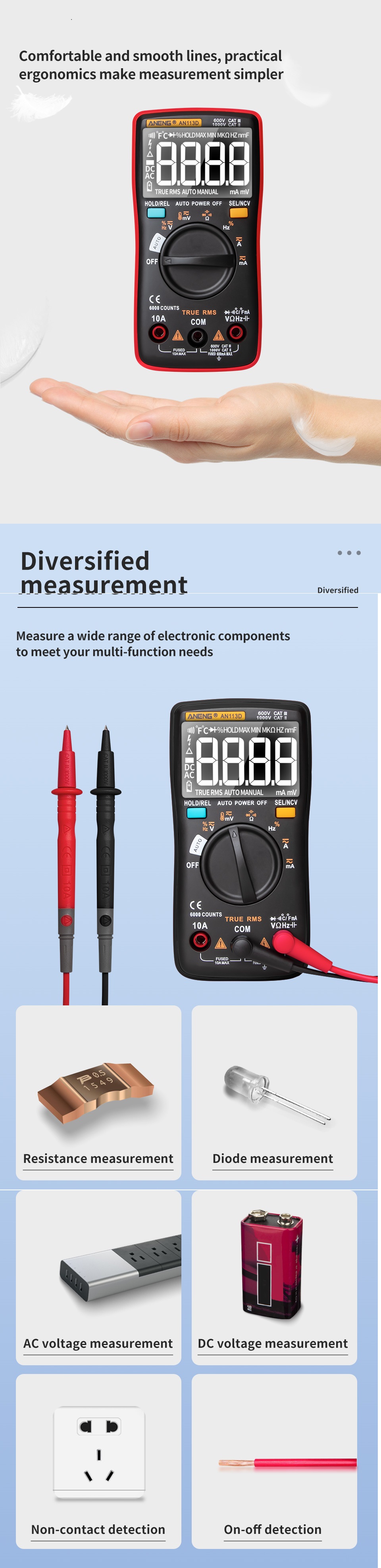 ANENGAN113DIntelligentAutoMeasureTrue-RMSDigitalMultimeter6000CountsResistanceDiodeContinuityTesterT-1568882-4