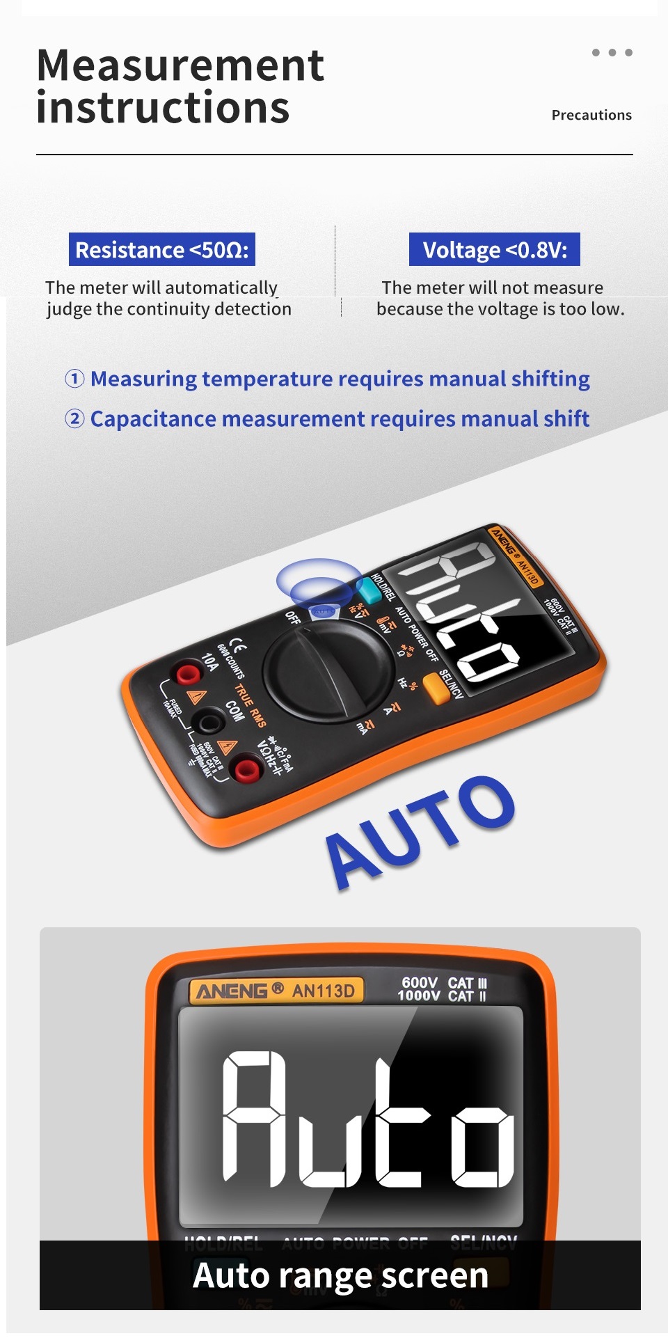 ANENGAN113DIntelligentAutoMeasureTrue-RMSDigitalMultimeter6000CountsResistanceDiodeContinuityTesterT-1568882-6