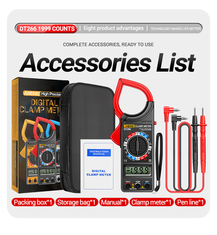 ANENGDT266DigitalClampMeterHigh-precision1000AACCurrentVoltageandResistanceMeasurementToolwithNon-co-2015671-15