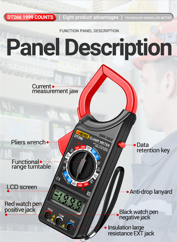 ANENGDT266DigitalClampMeterHigh-precision1000AACCurrentVoltageandResistanceMeasurementToolwithNon-co-2015671-3