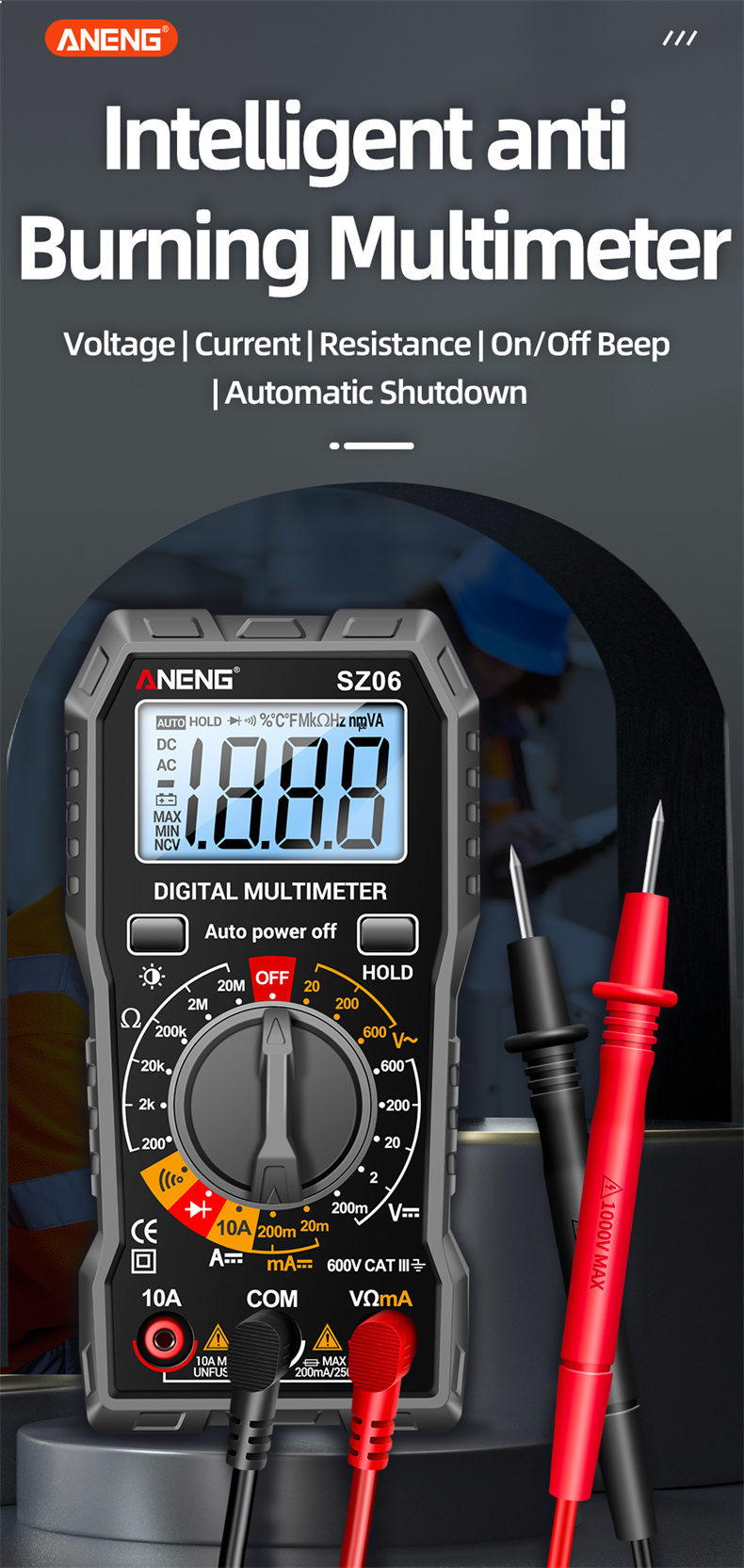 ANENGM113DigitalMultimeterTrueRMSHighAccuracyDCACVoltageCurrentResistanceTesterAutoShutdownABSMateri-1997005-1