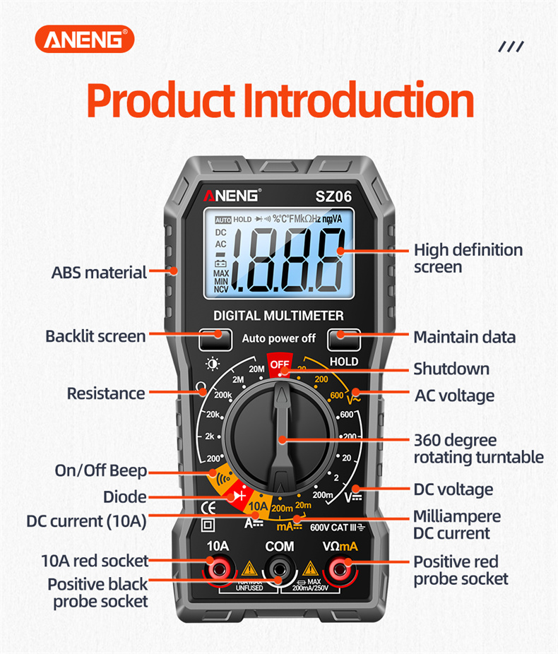 ANENGM113DigitalMultimeterTrueRMSHighAccuracyDCACVoltageCurrentResistanceTesterAutoShutdownABSMateri-1997005-9