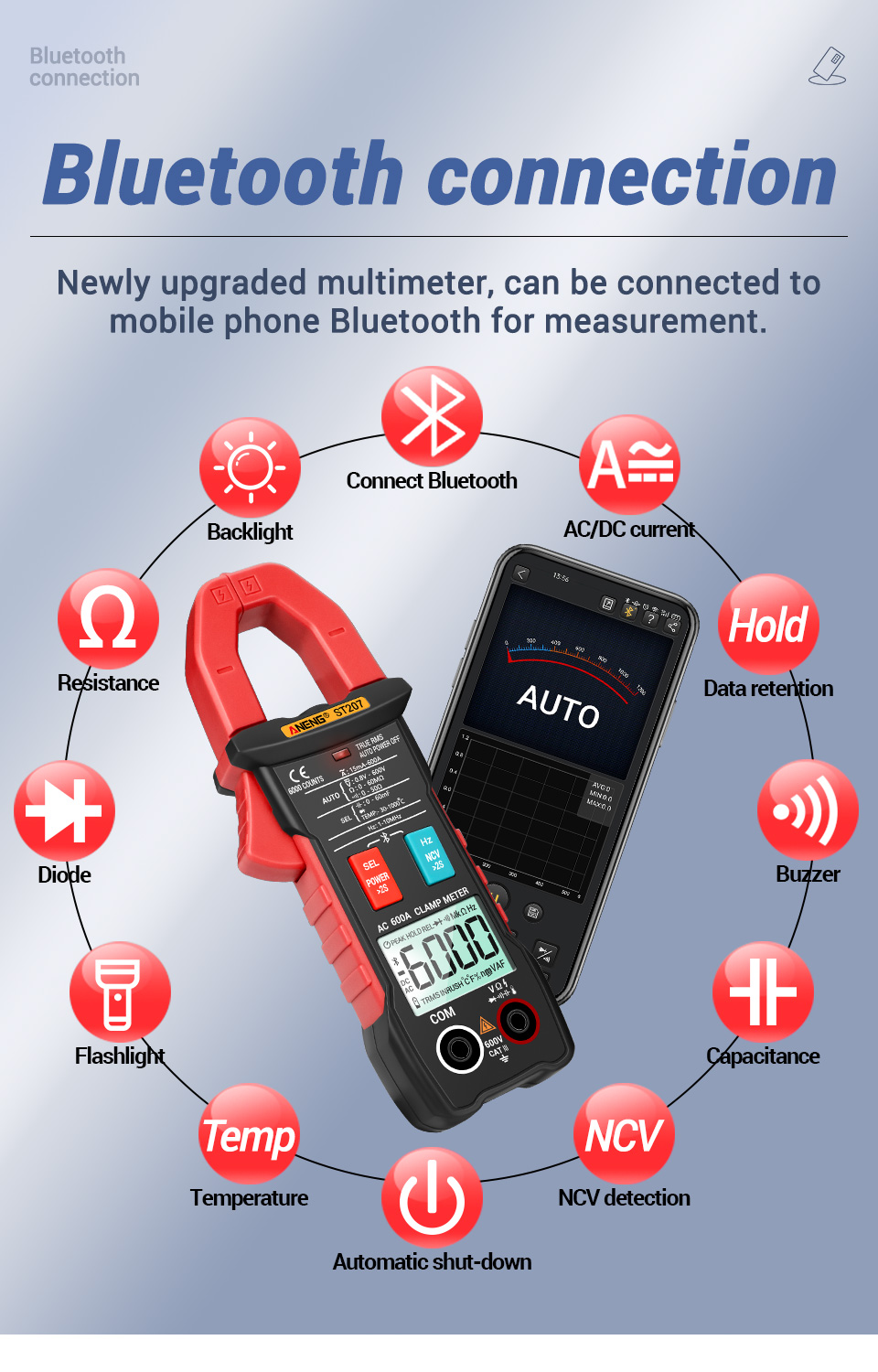 ANENGST207DigitalbluetoothMultimeterClampMeter6000CountsTrueRMSDCACVoltageTesterACCurrentHzCapacitan-1762792-2