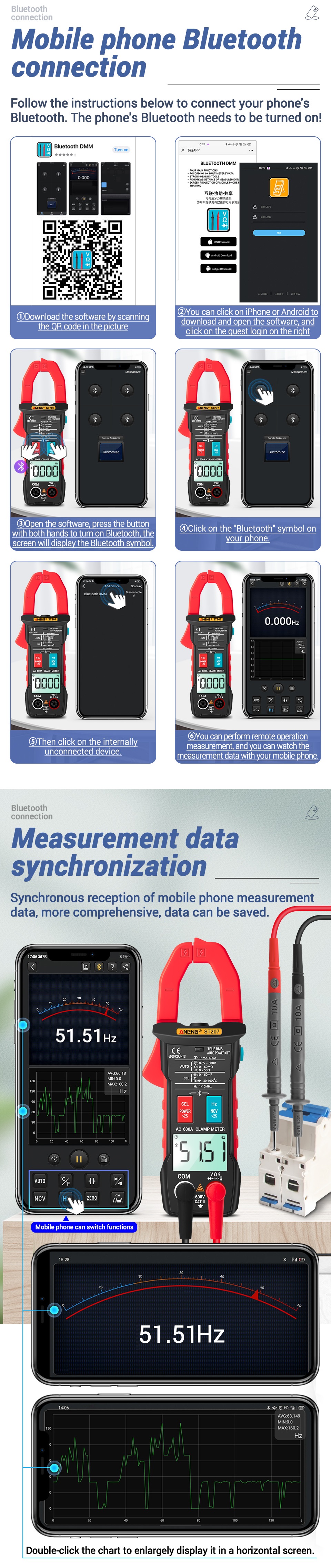 ANENGST207DigitalbluetoothMultimeterClampMeter6000CountsTrueRMSDCACVoltageTesterACCurrentHzCapacitan-1762792-3