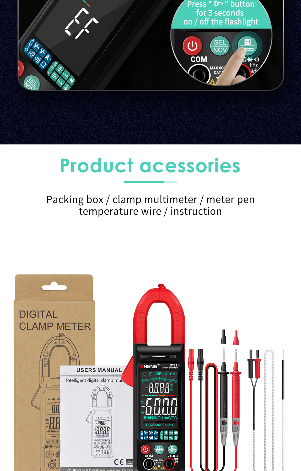 ANENGST211DigitalClamp-OnCurrentMultimeter6000CountsTrueRMSLargeColorDisplayIntelligentManualAutomat-1888192-12