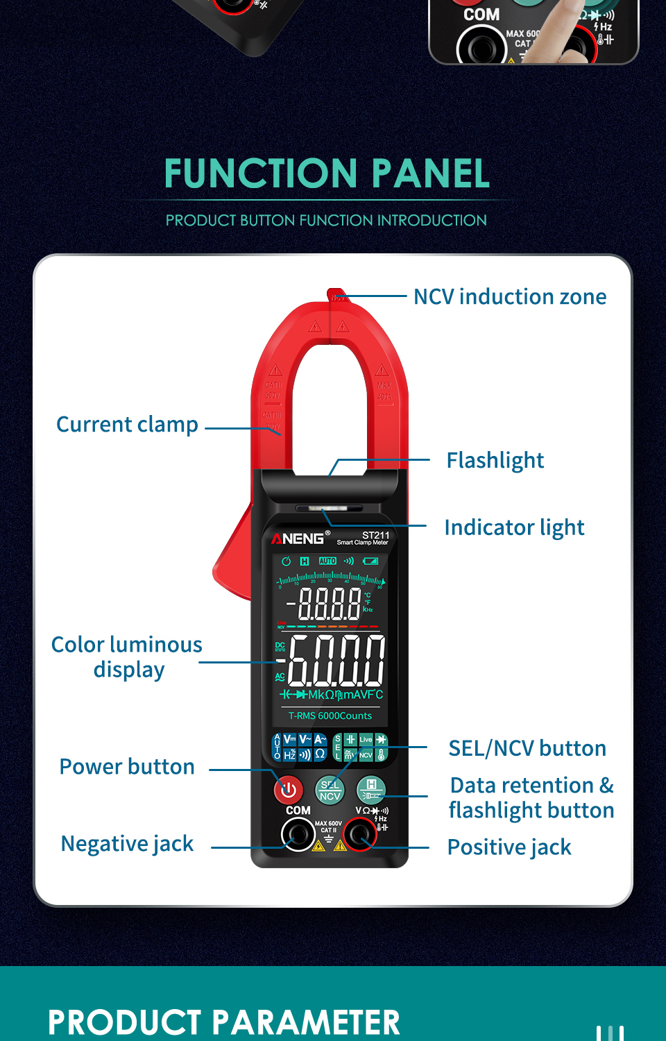 ANENGST211DigitalClamp-OnCurrentMultimeter6000CountsTrueRMSLargeColorDisplayIntelligentManualAutomat-1888192-4