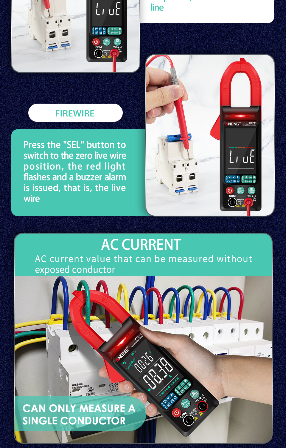 ANENGST211DigitalClamp-OnCurrentMultimeter6000CountsTrueRMSLargeColorDisplayIntelligentManualAutomat-1888192-9